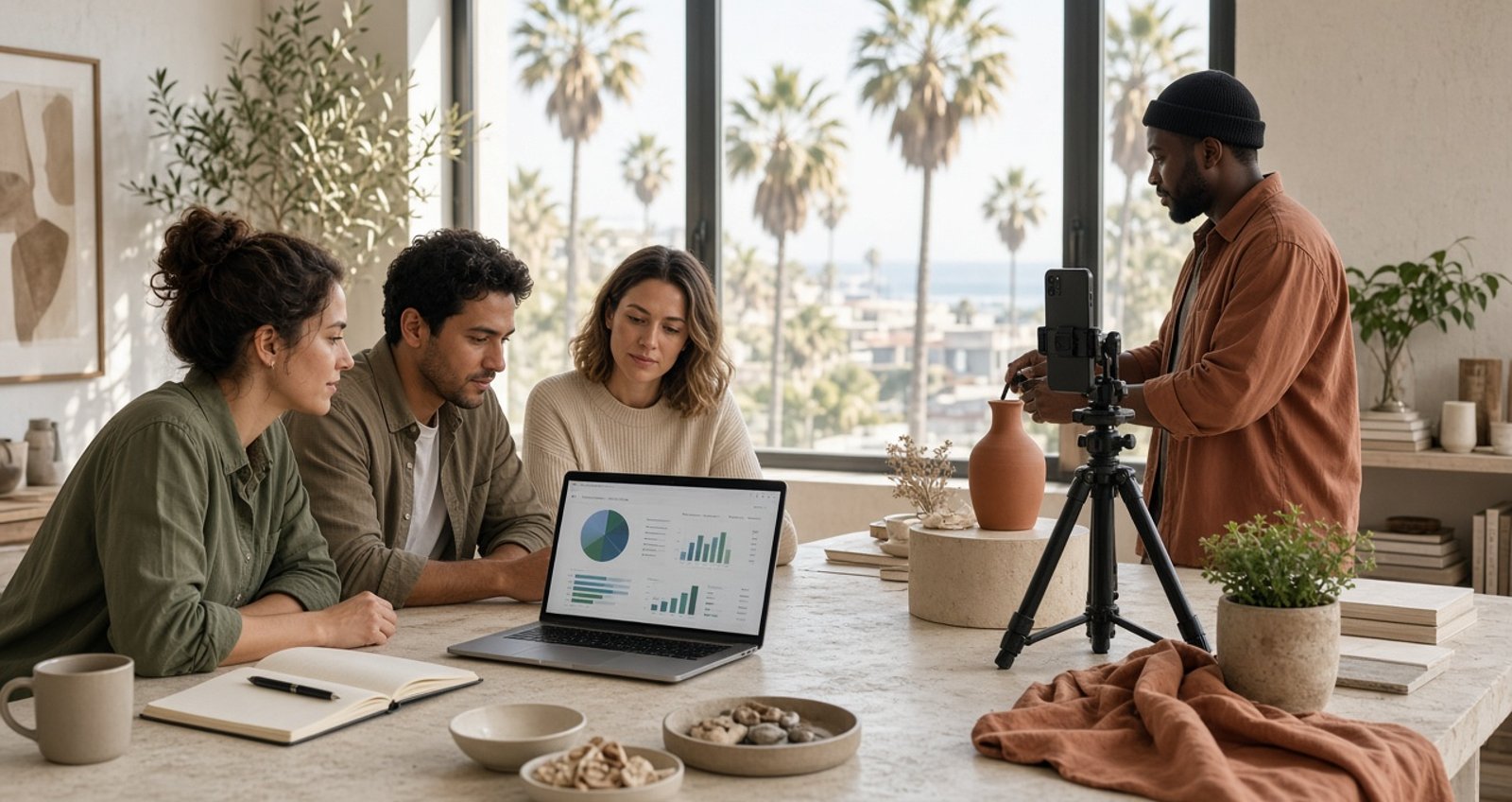 Los Angeles marketing team planning paid media and influencer campaign strategy