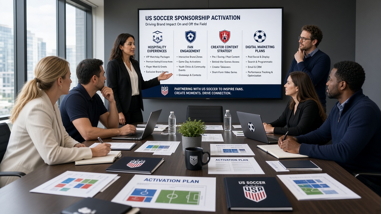 Brand team planning US sports sponsorship activation with ROI focus