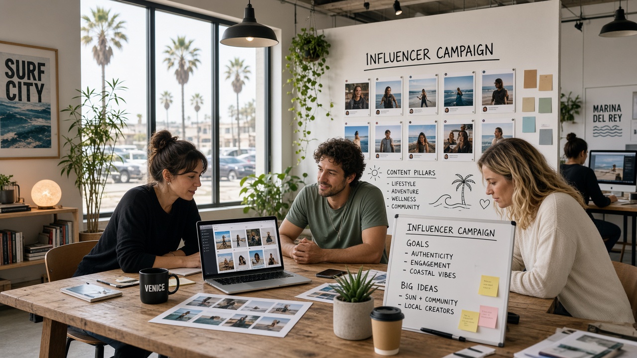 West LA creator agency team collaborating on CPG influencer campaign in Venice