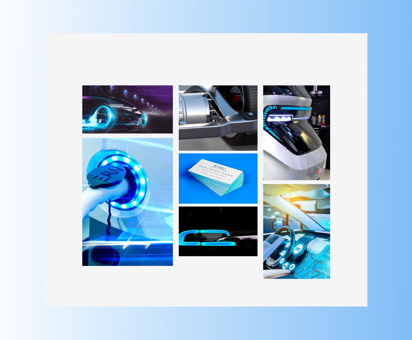 A collage of seven images showcasing EAW branding.