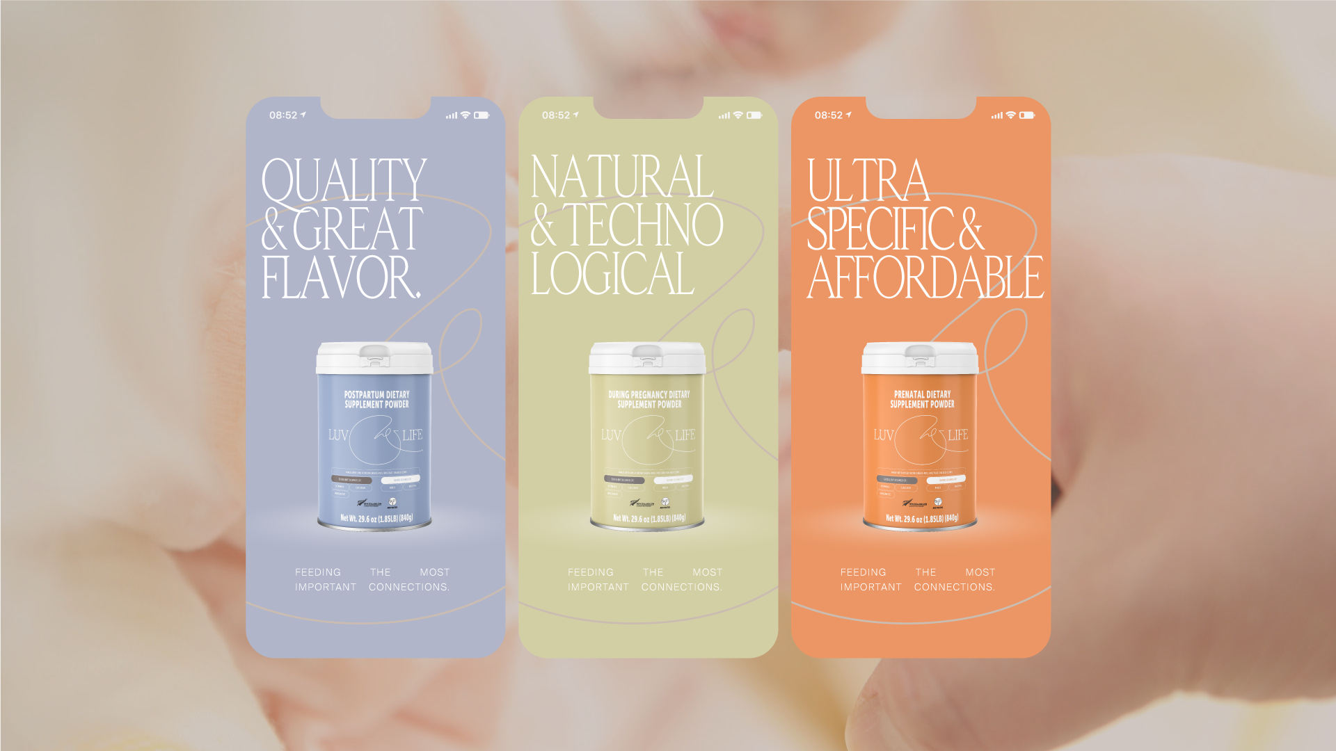 Three supplement product shots luv and life.